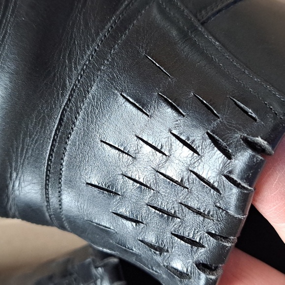 Vintage Rare Salamander Black Leather Dress Shoes Woven Pointed Toe Stacked Heel main image 11